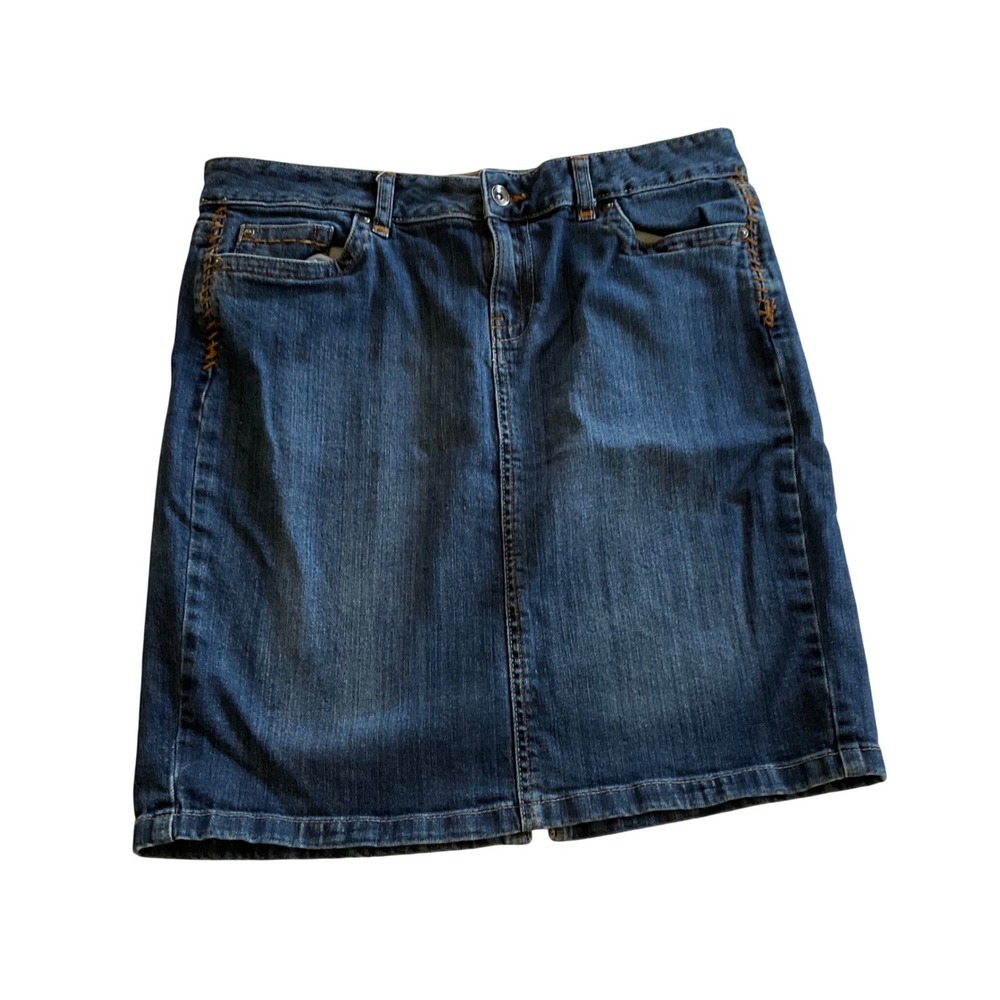 Calvin Klein Jeans Denim Skirt Women 12 Blue Y2K Mid Length Back Slit
